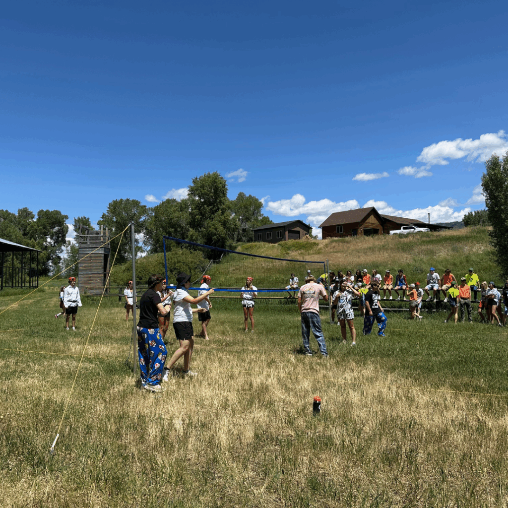 students playing volleyball at the idaho ranch