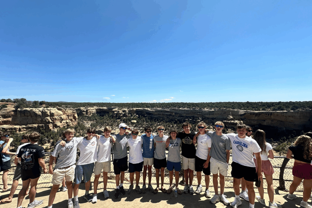 male students hanging out at the lookout point