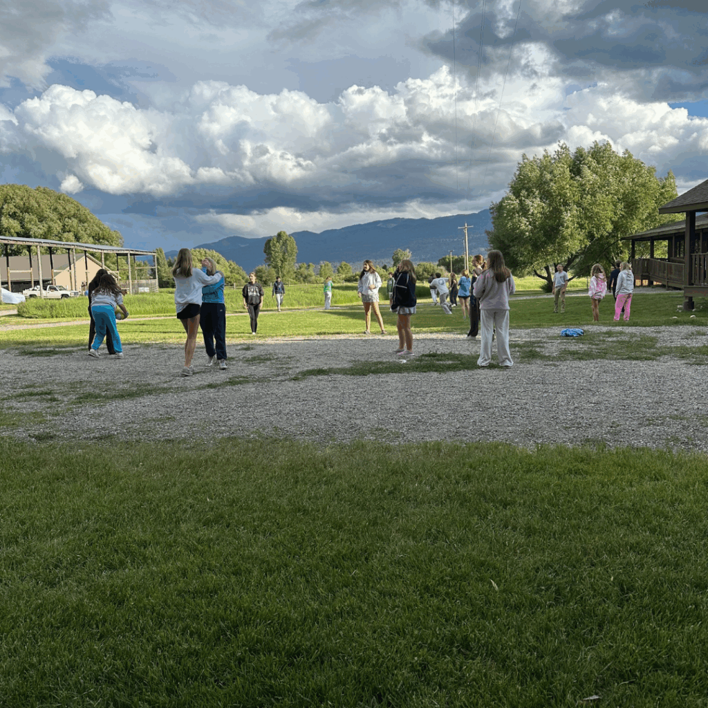 students playing a game outside