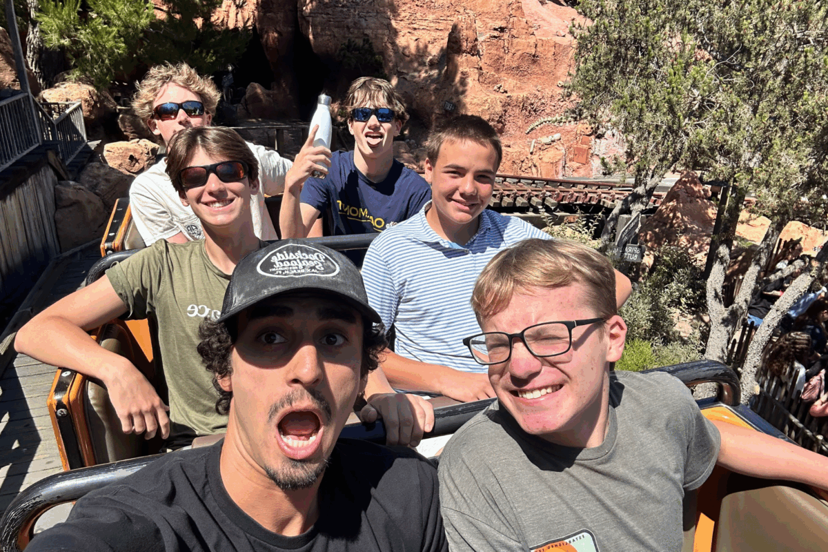 students riding in roller coaster california