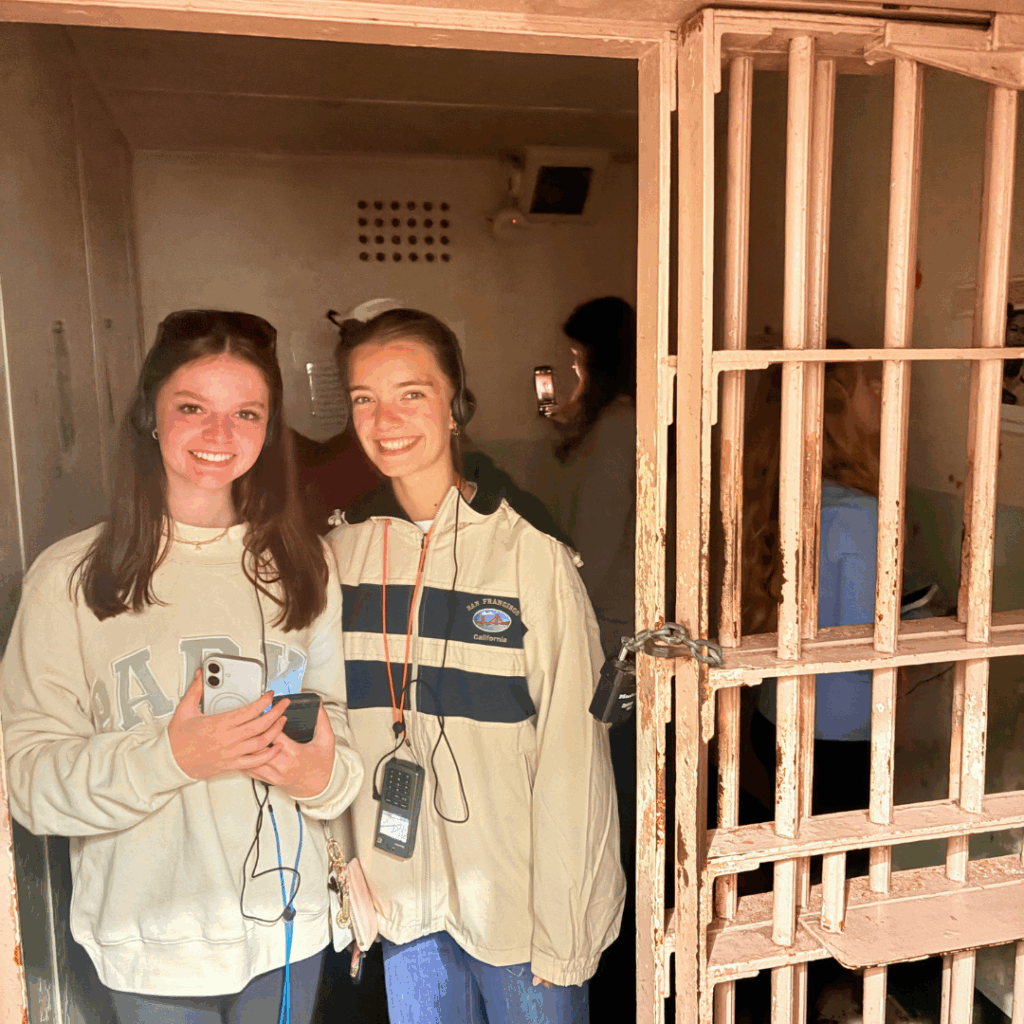 students completing the audio guide tour at alcatraz