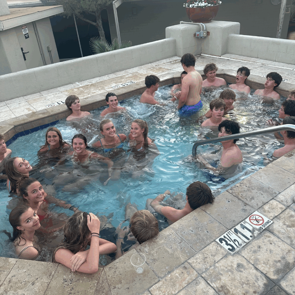 all the students in the hotel hot tub