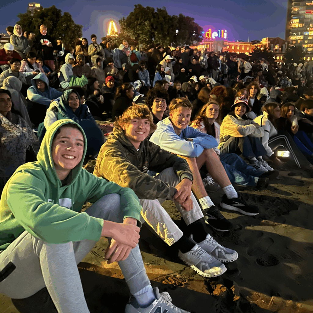 students waiting for the fireworks in san francisco 