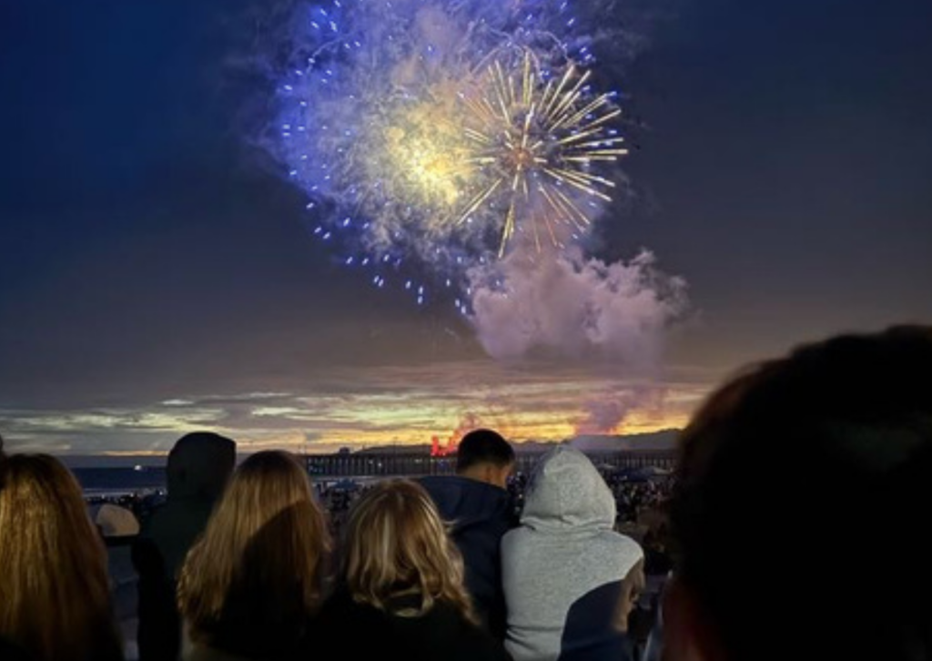 blue fireworks on display at pismo beach