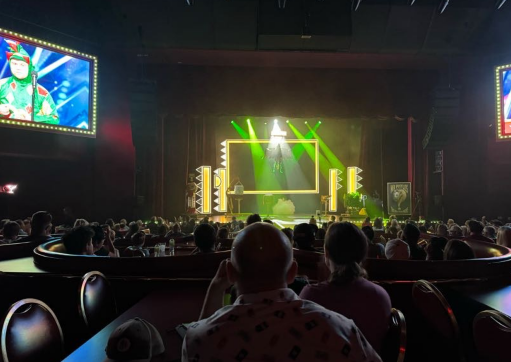 watching a show with green strobe lights in las vegas
