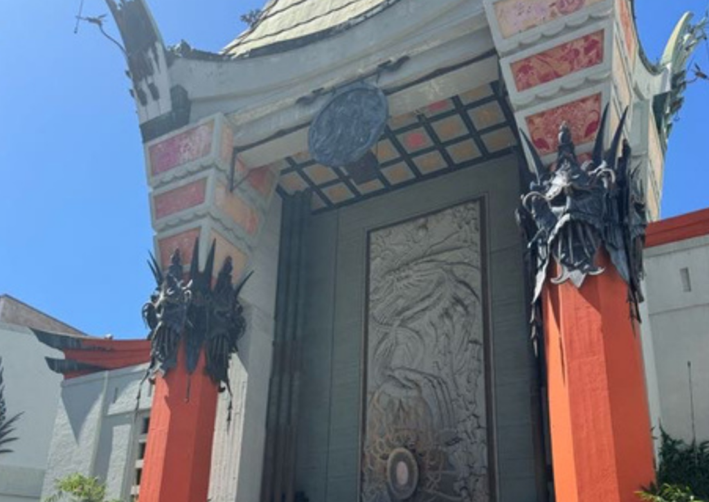 Ornate pagoda-style entrance of Grauman's Chinese Theatre on Hollywood Boulevard